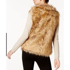 INC International Concepts Vest Womens Sm Brown Faux Fur Open Front Sleeveless